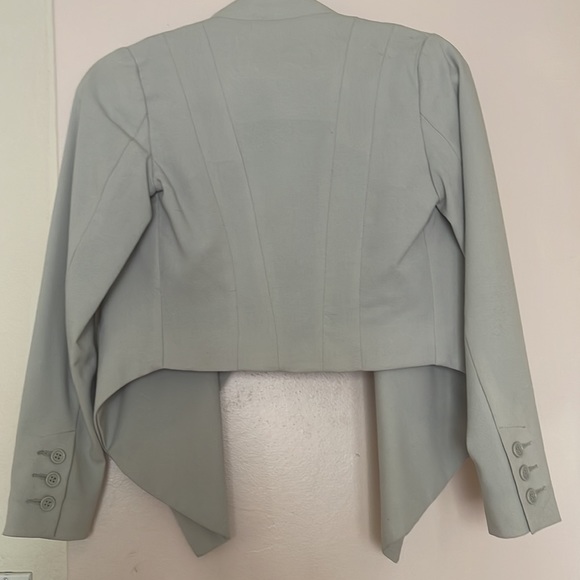 H&M cropped Stone color blazer with flap front. Blue satin lining. Size US 2 - Picture 3 of 3